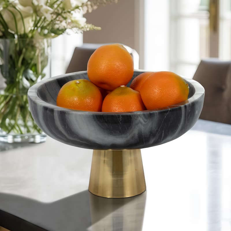 Sagebrook Home 12" Dazey Grey Marble Bowl, 7"H, Gold Base - 12" x 12" x 7" - Grey - 12" x 12" x 7"