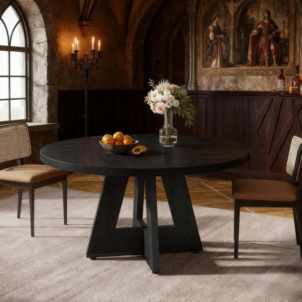 47" Farmhouse Wood Round Dining Table, Table Only