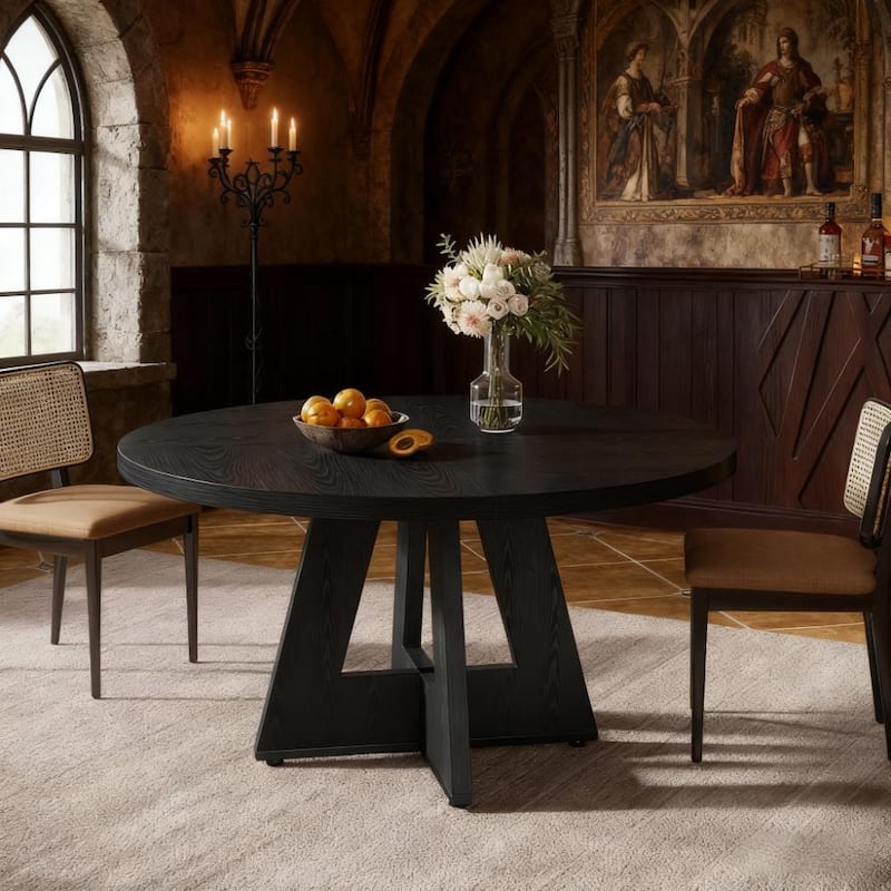 Round Dining Table Office Table, 47-Inch Kitchen Table Meeting Table with Sturdy Pedestal Base, Easy Assembly