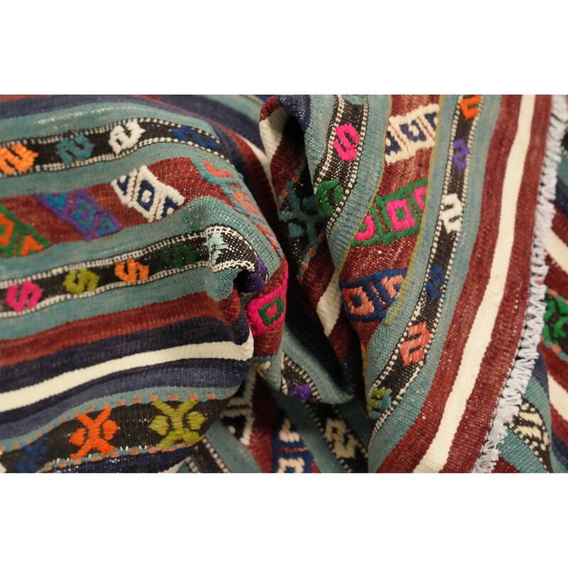 Hand Woven Oriental 100% Wool Carpet Southwestern Tribal Multi-Colored Kilim Area Rug - 7' 11'' X 4' 11''