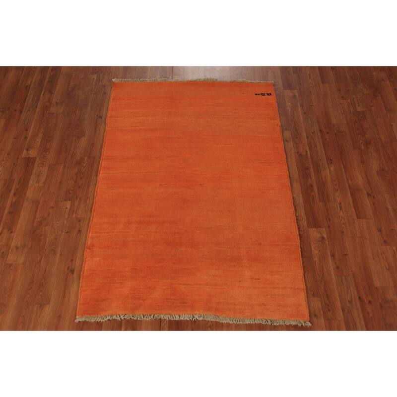Orange Gabbeh Oriental Rug Handmade Wool Carpet - 3'5" x 4'11"