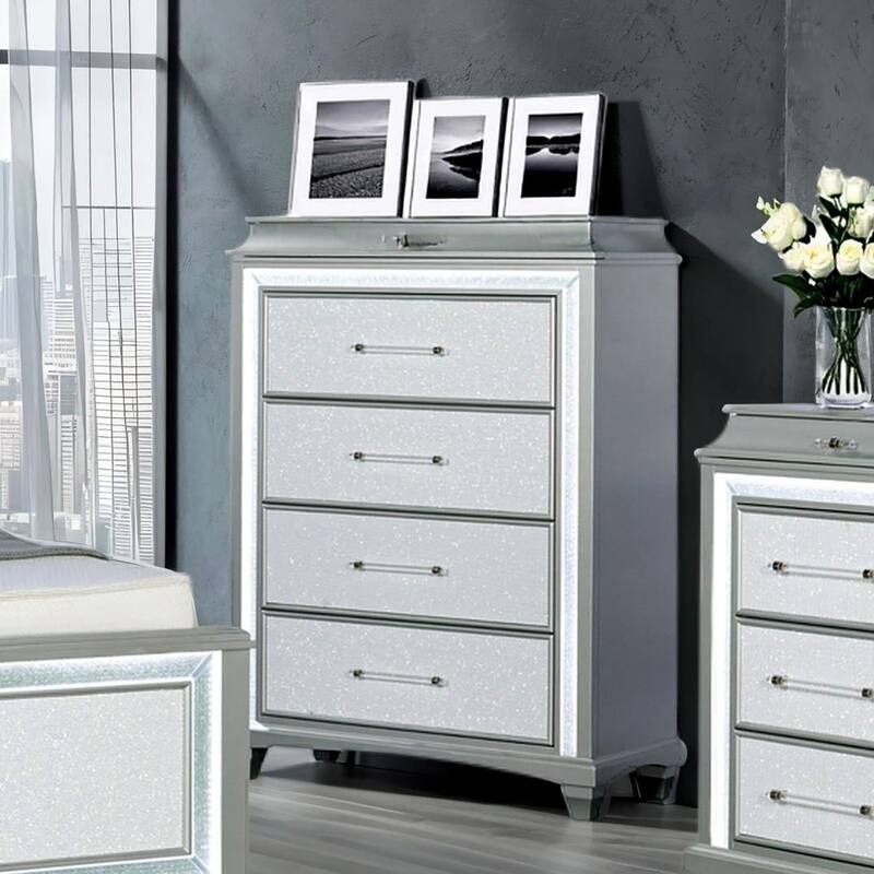 Contemporary Bedroom Set Grey Finish Bed Nightstand Dresser Mirror Chest
