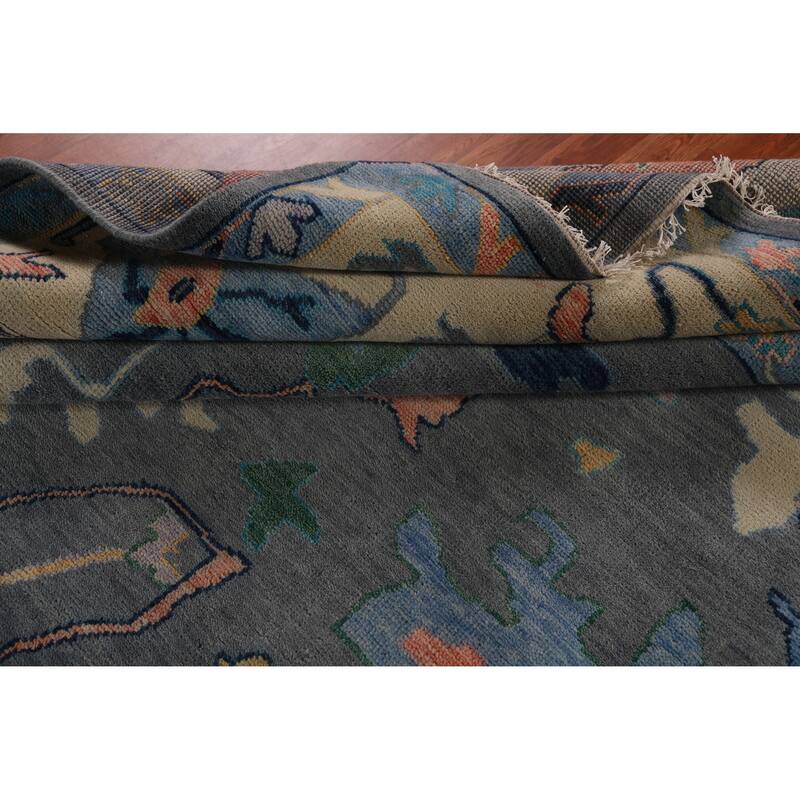 Gray Floral Oushak Indian Large Rug Handmade Wool Carpet - 11'9" x 14'11"