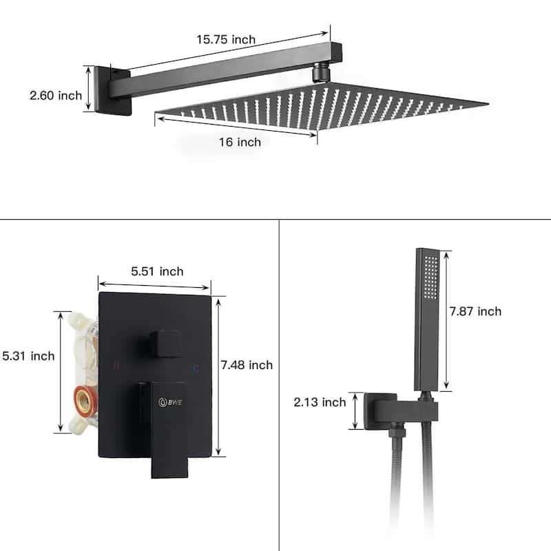 WIZ Wall Mount Rectangle Shower Head with Hand Shower Faucet