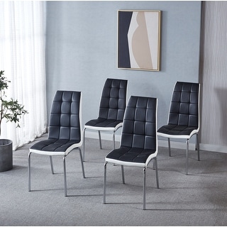 Modern Lattice Design Leatherette Dining Chair with Silver Metal Legs ...