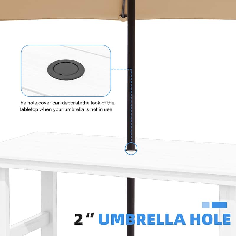 7-Piece HDPE Outdoor Dining Table Sets with Umbrella Hole - 1-Table 6-Chairs
