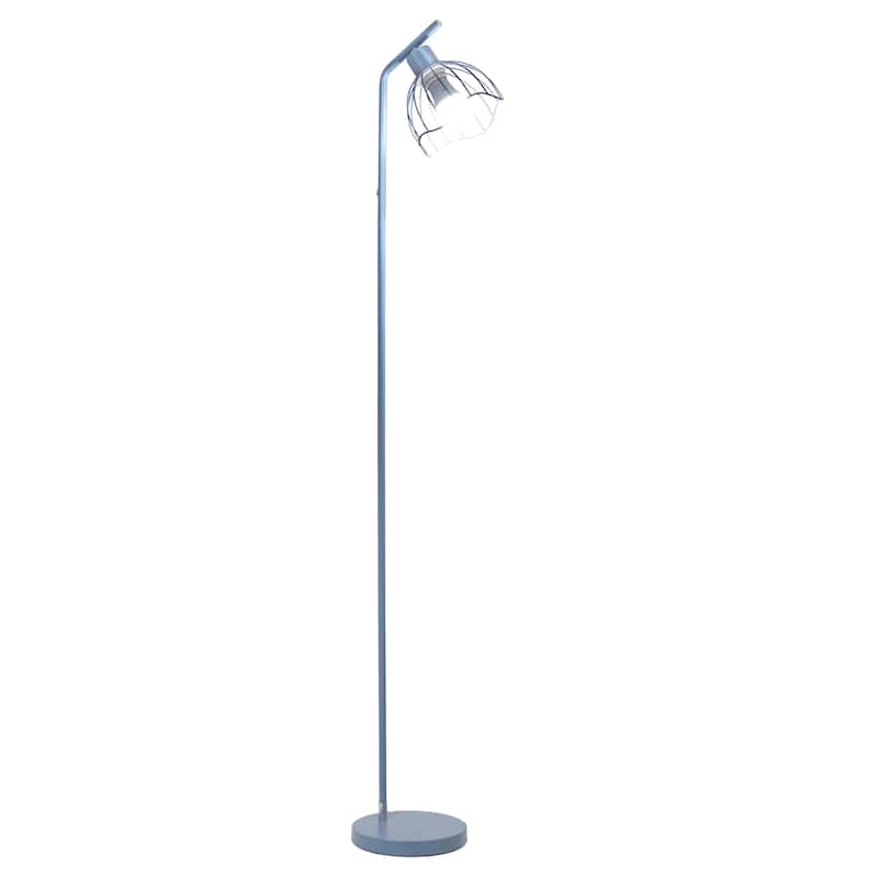 Metal Industrial Cage Floor Lamp with Curved Arm and Rotary Switch - 9.57 x 7.87 x 54.50 in. (L x W x H)