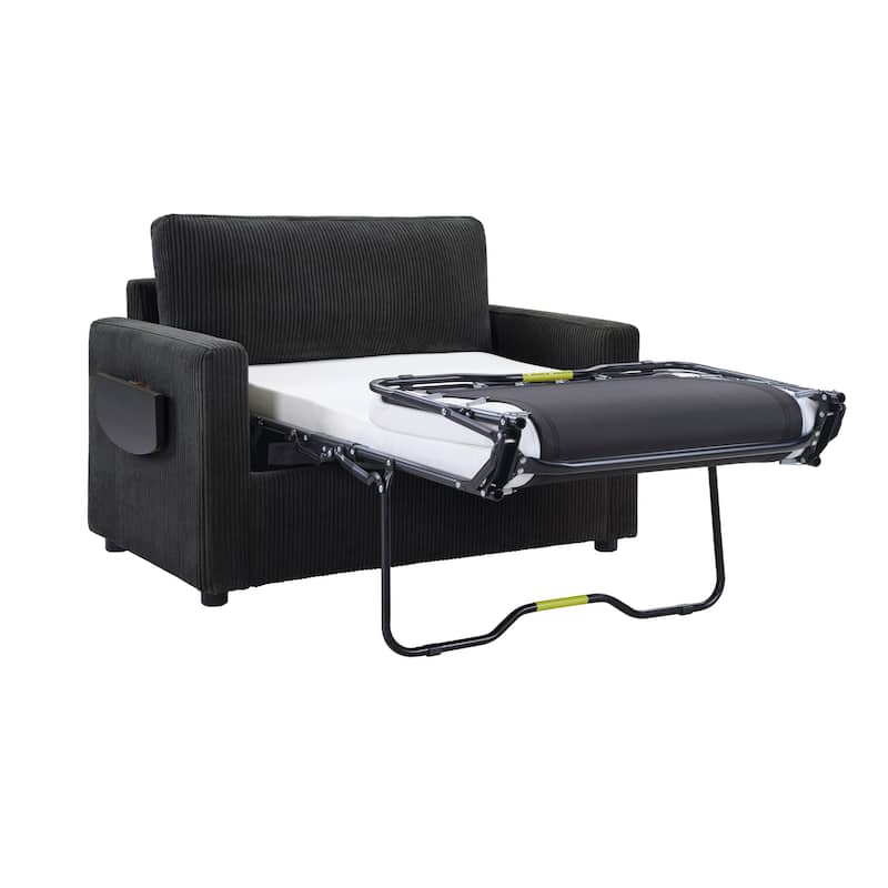 Roomfitters Twin Sofa Bed with Foldable Mattress, Side Table, Storage Pocket and USB Ports for Living Room