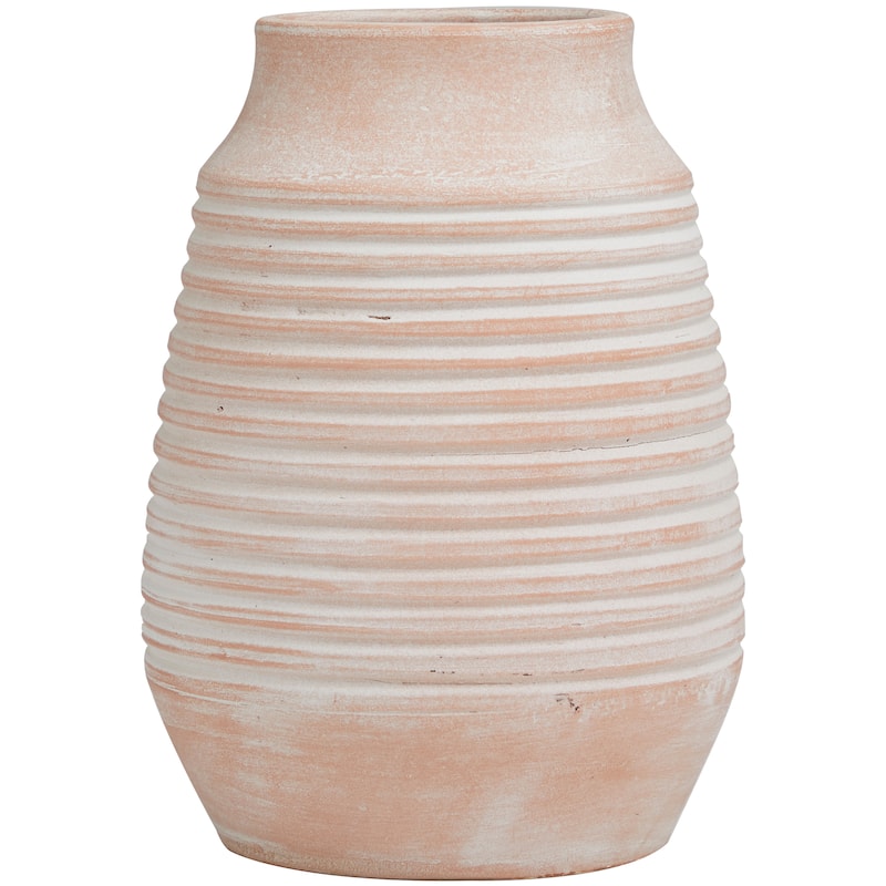 Ceramic Whitewashed Ribbed Vase - Pink - Roche River Decor - 8"W x 8"L x 11"H