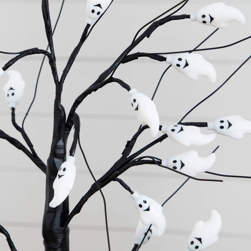 Pre-Lit Ghost Artificial Halloween Twig Tree - 2' - Purple LED Lights