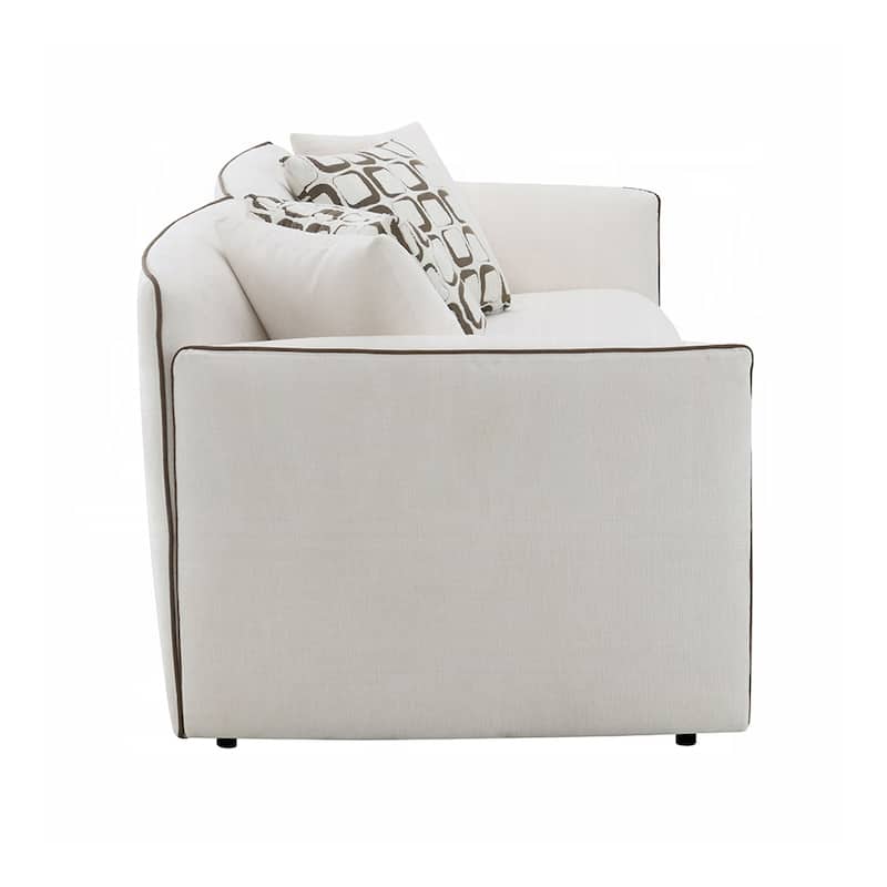 Chenille Upholstered Sofa with 4 Pillows in Beige