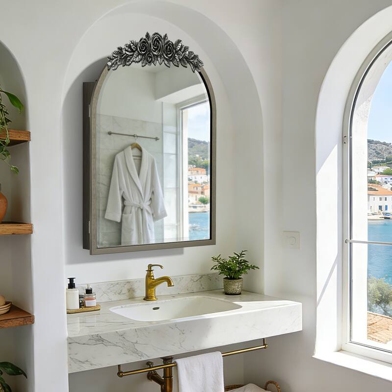 Vintage Baroque Arched Mirror Medicine Cabinet Recessed or Surface ...