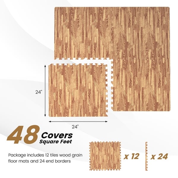 Gymax 12 Pieces EVA Foam Floor Interlocking Tile Mat w/ Natural Wood