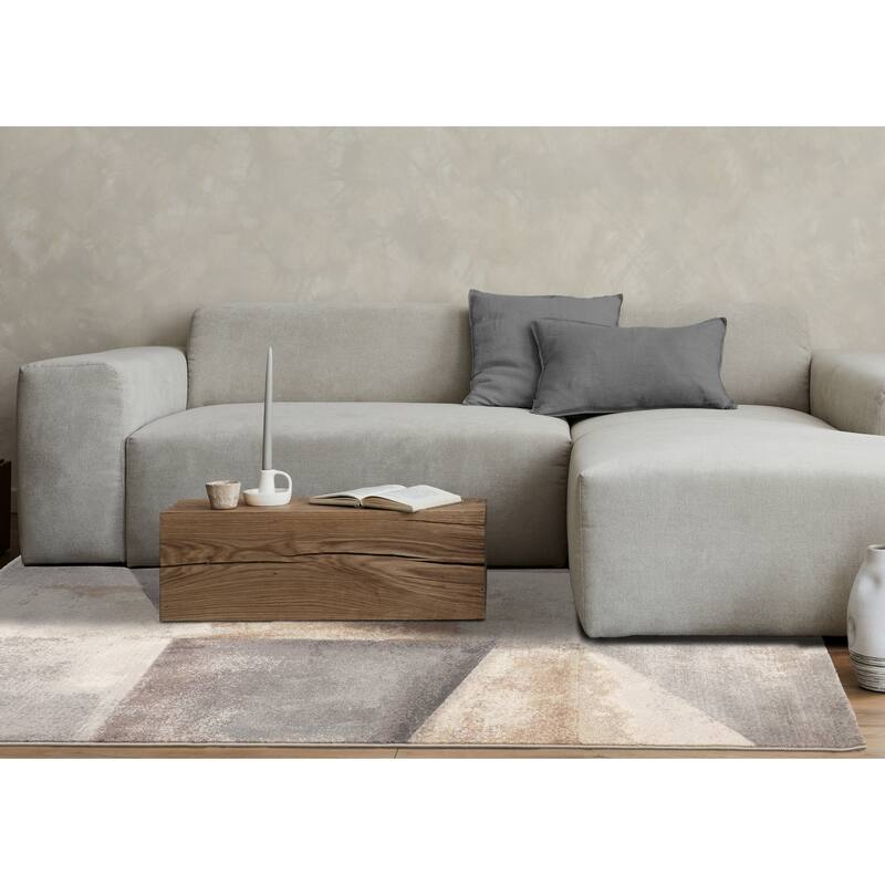 Amelia Collection - Dense Geometric Blue Grey Brown Area Rug