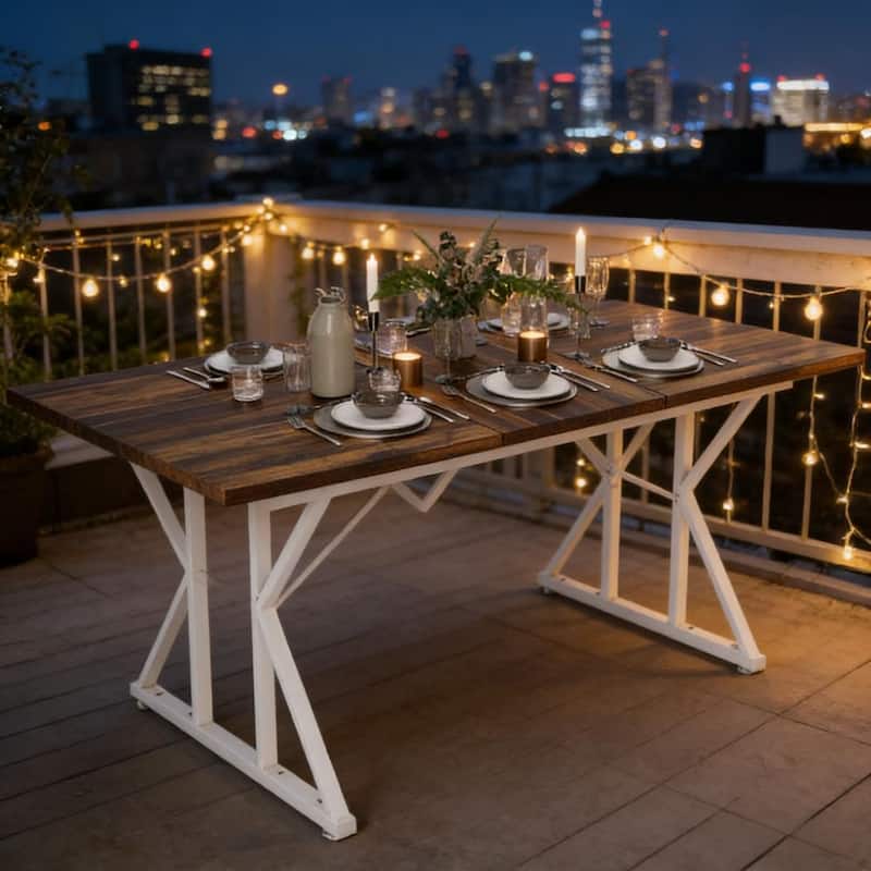 Expandable Dining Table Meeting Table, Wood Kitchen Table, Home Office Table with Trestle Base, Seats 4-6