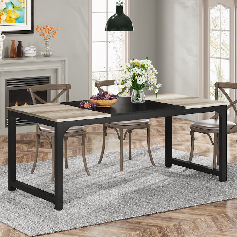 71" Modern Dining Table for 6-8, Kitchen Table for Dining Room - 70.87" L x 31.50" W x 29.53" H - Black and Grey