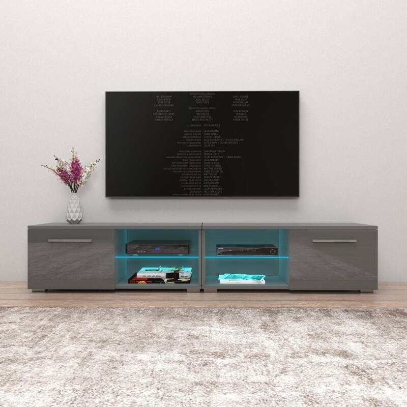 Moon Matte Gloss TV Stand with 16 Color LED Lights - 81 Inches - Gray