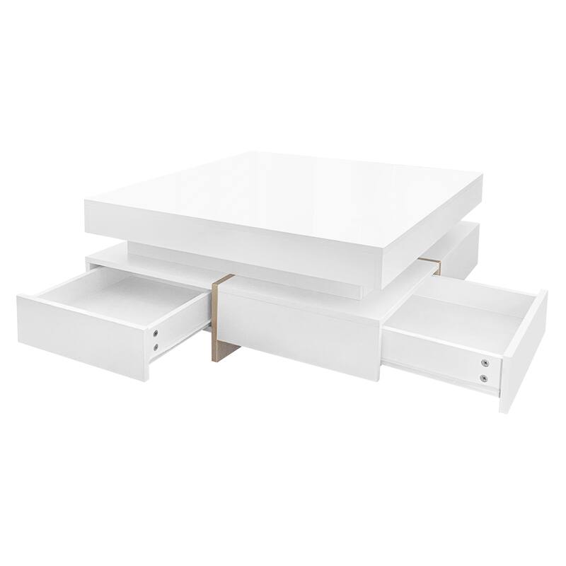 High Gloss White Coffee Table Square Cocktail Table w/ Storage Drawers On Sale Bed Bath