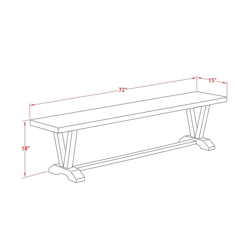 East West Furniture V-Style Modern Dining Room Bench with Wooden Seat, 72x15x18 Inch(Finish Options) - 72