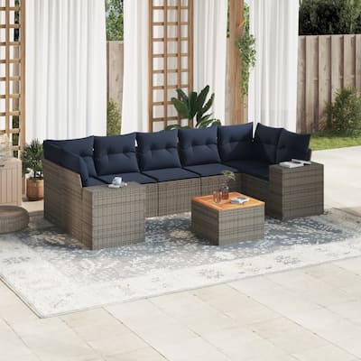 vidaXL Patio Sofa Set with Cushions Outdoor Furniture 8 Piece Poly Rattan - 24.4x 24.4x 27.2