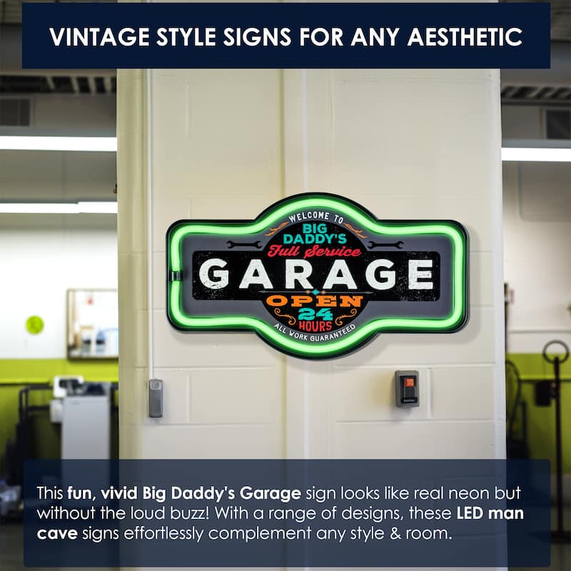 American Art Decor Big Daddy's Garage Marquee Shaped LED Light Up Sign Wall Decor for Man Cave Bar Garage - Grey