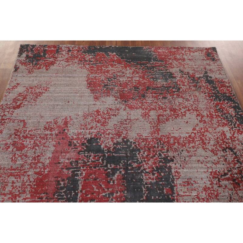 Pink Abstract Area Rug Handmade Contemporary Wool Carpet - 5'1"x 8'3"