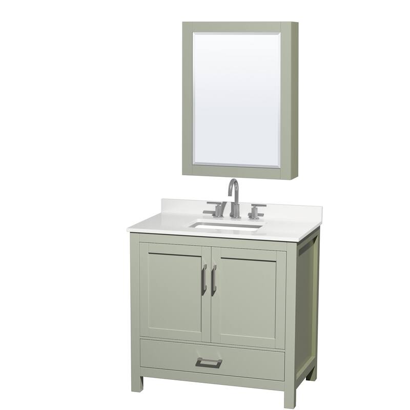 Wyndham Collection WCS141436S-QTZ-US3MED Sheffield 36" Free Standing - Light Green / White Quartz Top / Brushed Nickel
