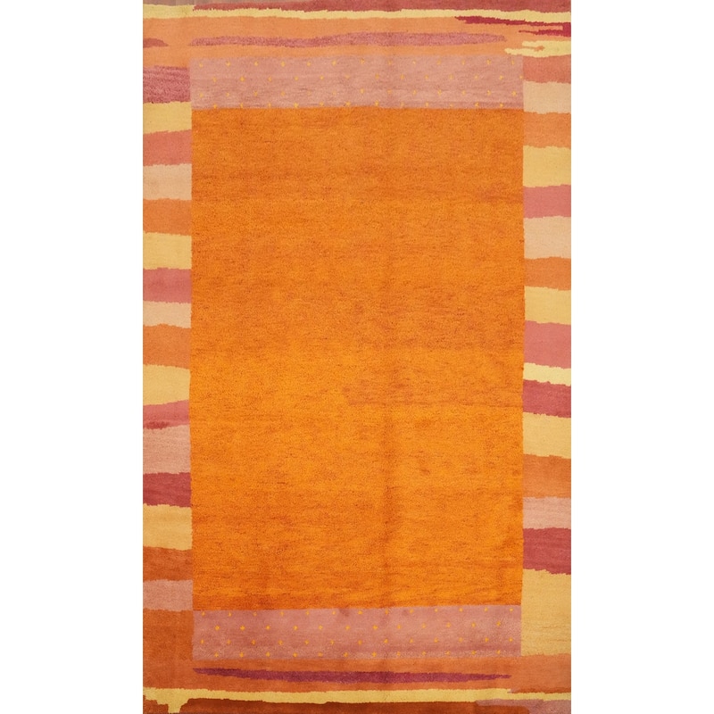 Hand Knotted Oriental 100% Wool Carpet Modern Solid Oranges & Rust Gabbeh Area Rug - 9' 7'' X 6' 5''