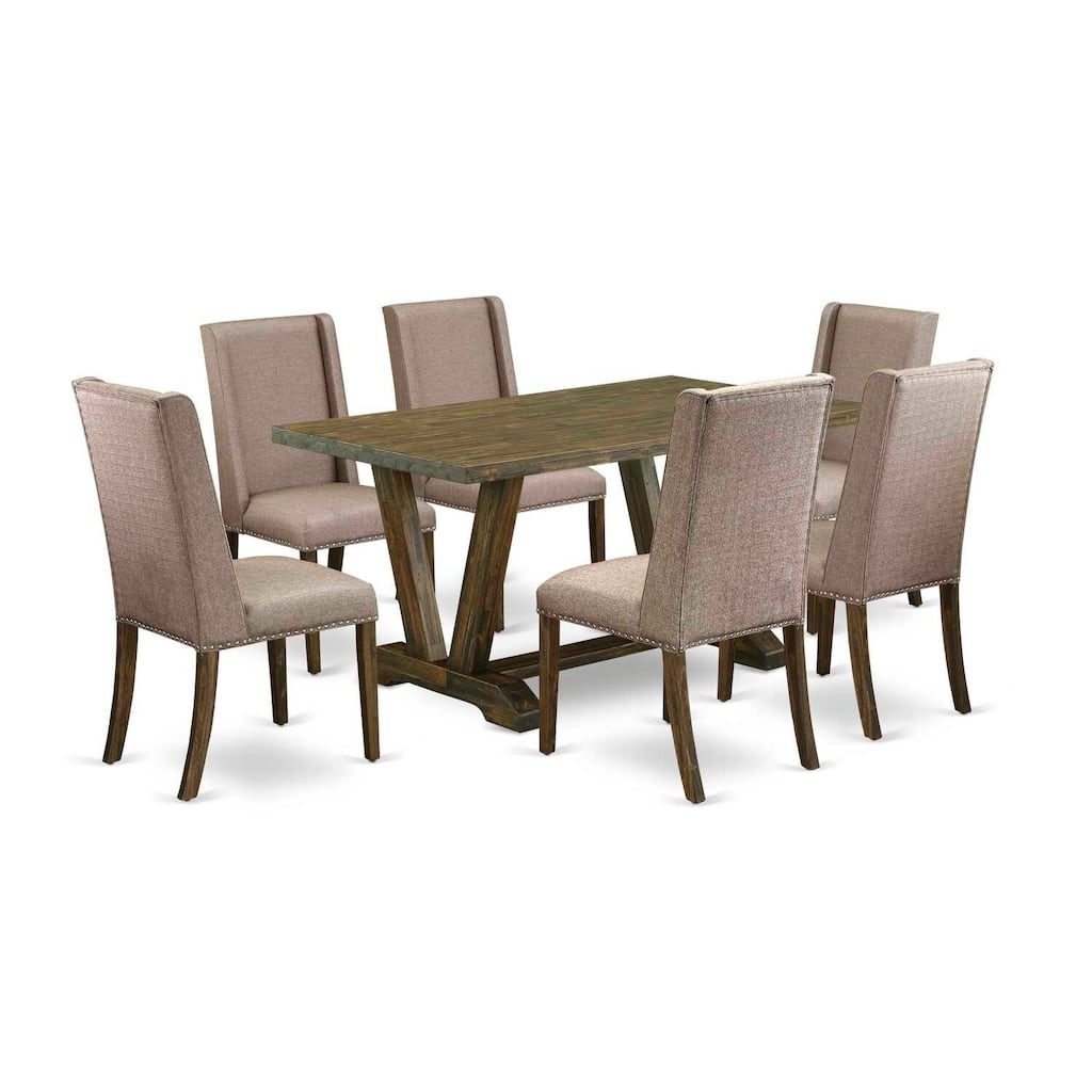 HomeStock 7-Pc Natural Oak Finish Solid Wood Top Dining Table with 6 Parson-Chairs