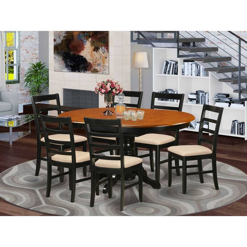 7-Piece Oval Black & Cherry Finish Solid Wood Top Dining Table with 6-Chairs with