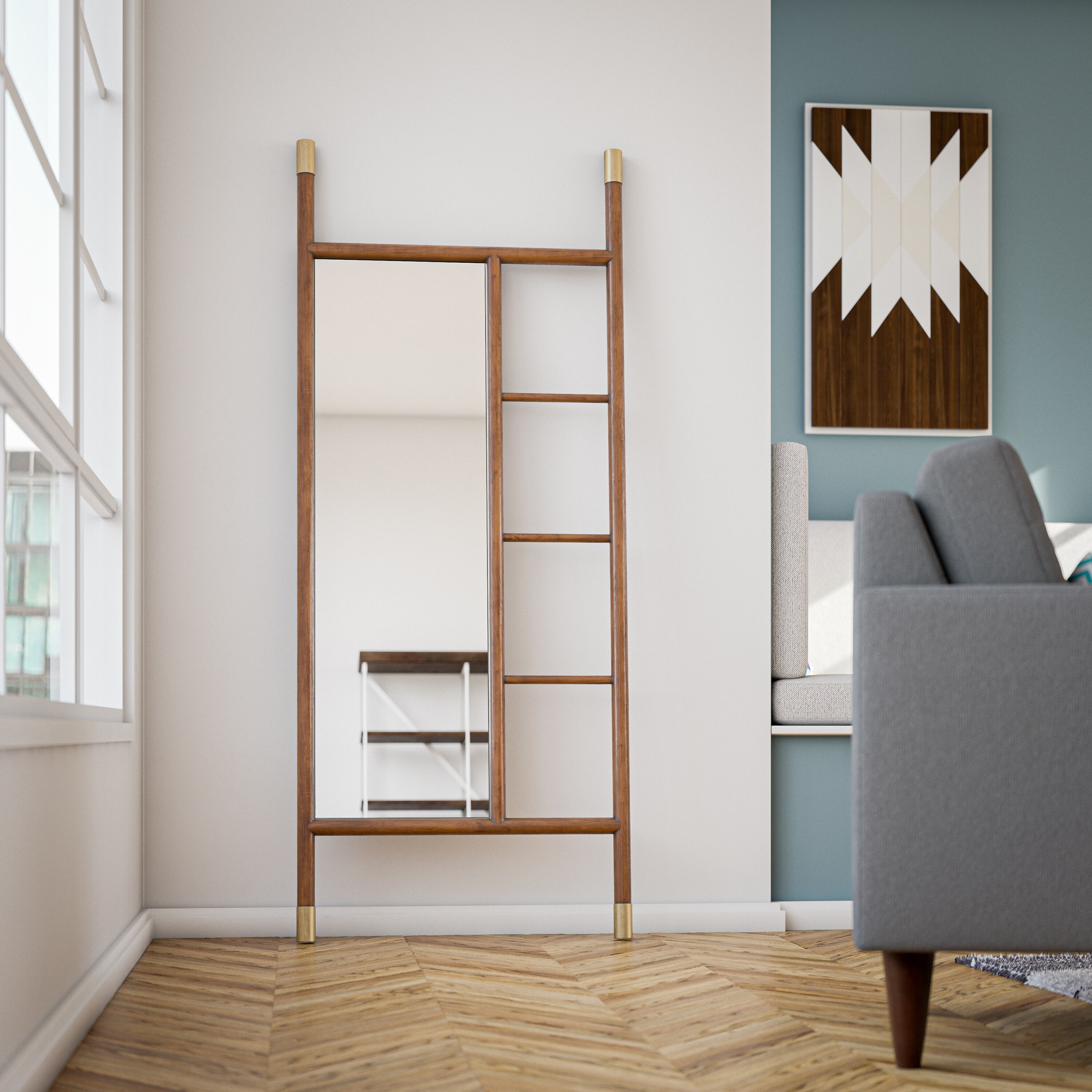 Penie Walnut and Antique Brass Ladder Mirror - Bed Bath & Beyond