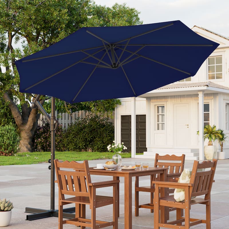 BONOSUKI 10ft Patio Offset Umbrella,w/Crossed Base Cantilever Umbrella - Navy Blue