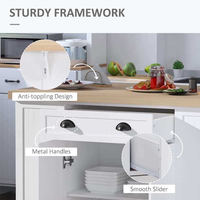 HOMCOM 47" Wooden Kitchen Island, Kitchen Countertop Storage Cabinet with Drop Leaf, Drawer, Open Shelves, Storage, White