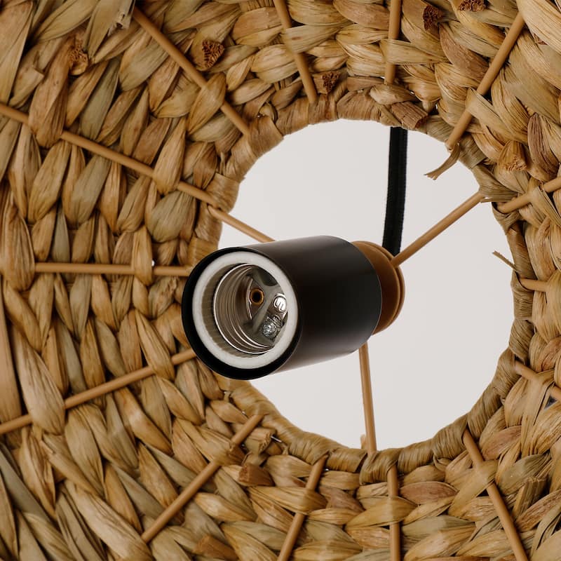 1-Light Aged Lantern Pendant Lamp with Natural Rattan Woven Shade - N/A