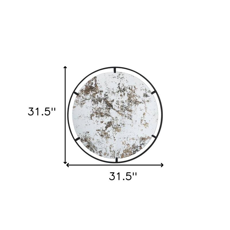 HomeRoots 32" Black Round Iron Framed Accent Mirror - 31.5' X '31.5' X '0.7