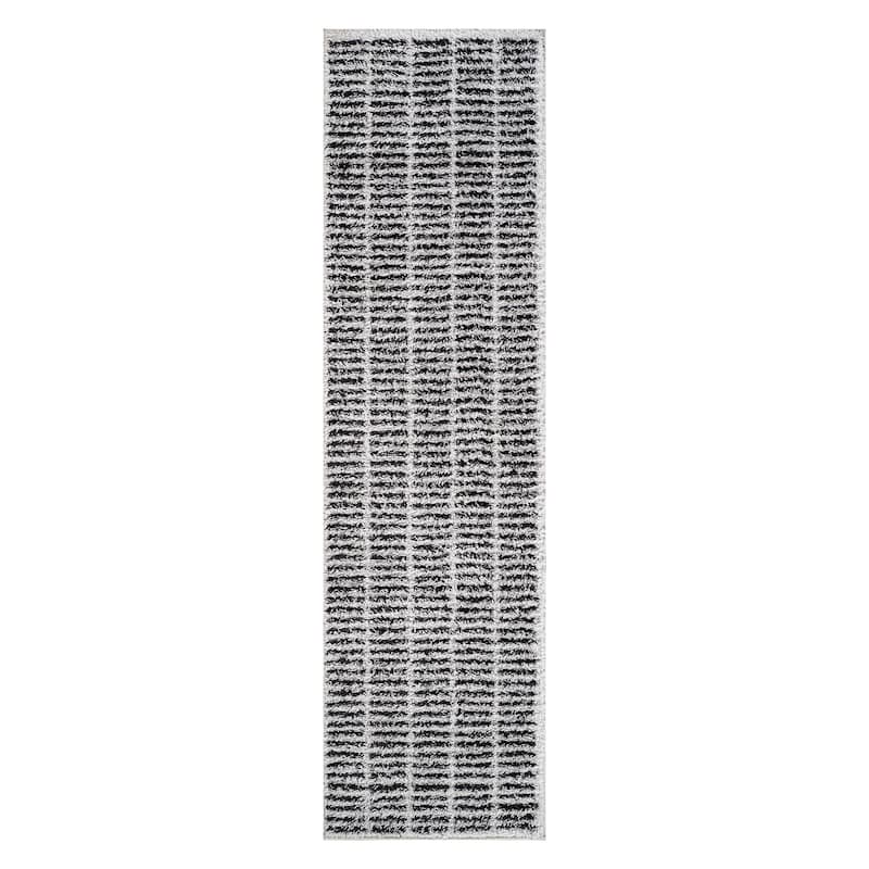 Bohemian Stripe Lines Shag Rug - Textured Surface - Anthracite Dark Gray - Easy to Clean
