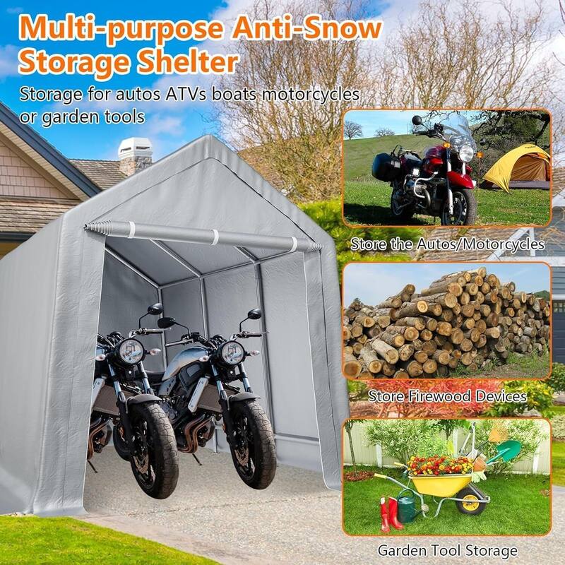 Heavy-Duty Carport Storage Shed for Motorcycles, Bicycles, and Garden Tools