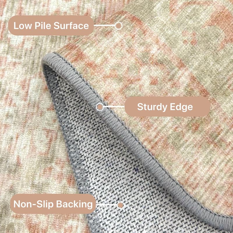 Mcow Machine Washable Boho Vintage Retro Floral Non Slip Rug