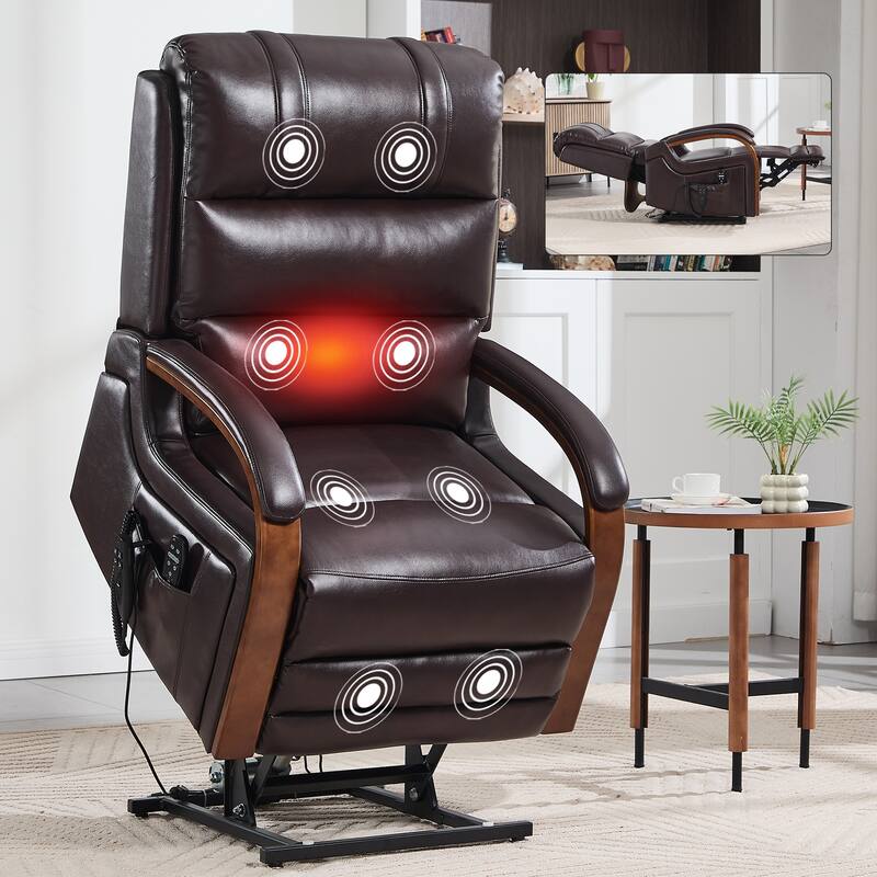 Dual Motor Power Lift Recliner with Heat Massage and Solid Wood Armrests