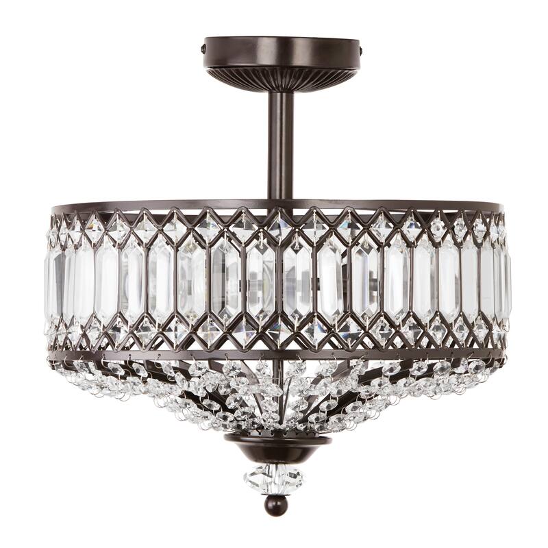 Silver Orchid Furey Bronze/Gold Tiered Glass Semi-flush Lighting Fixture - 14.75"L x 14.75"W x 15.25"H
