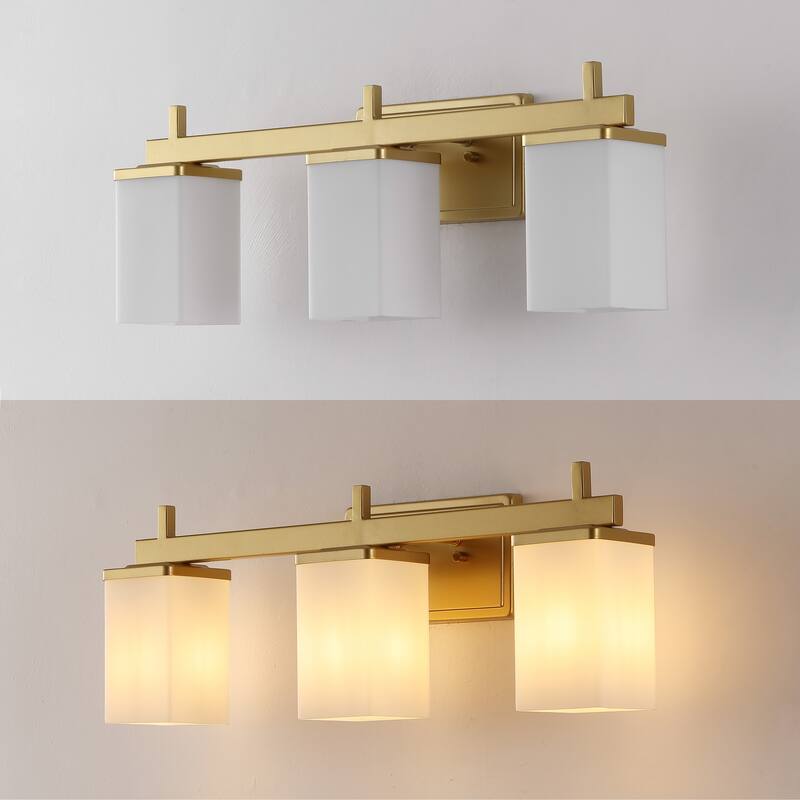 Liam 22.38" 3-Light Modern Vanity Light with Frosted Glass Shades and Bathroom Hardware Accessory Set, (5-Piece) by JONATHAN Y