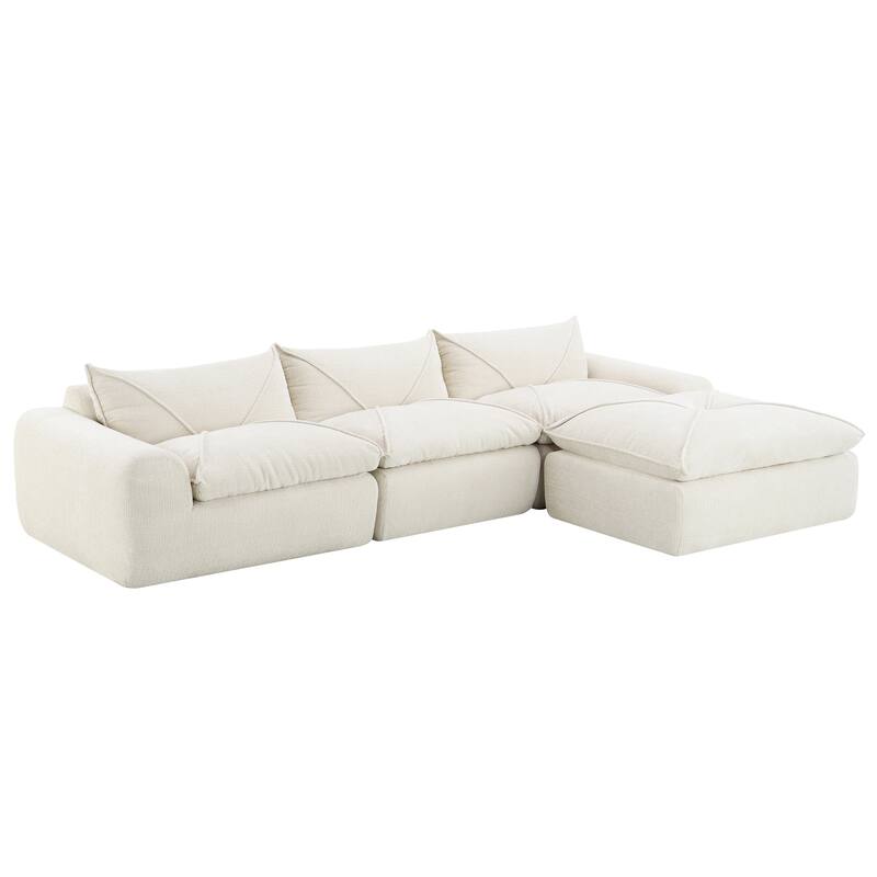 Particle Chenille Sectional Sofa Pull-line Pull-point Design Sofa with Movable Ottoman