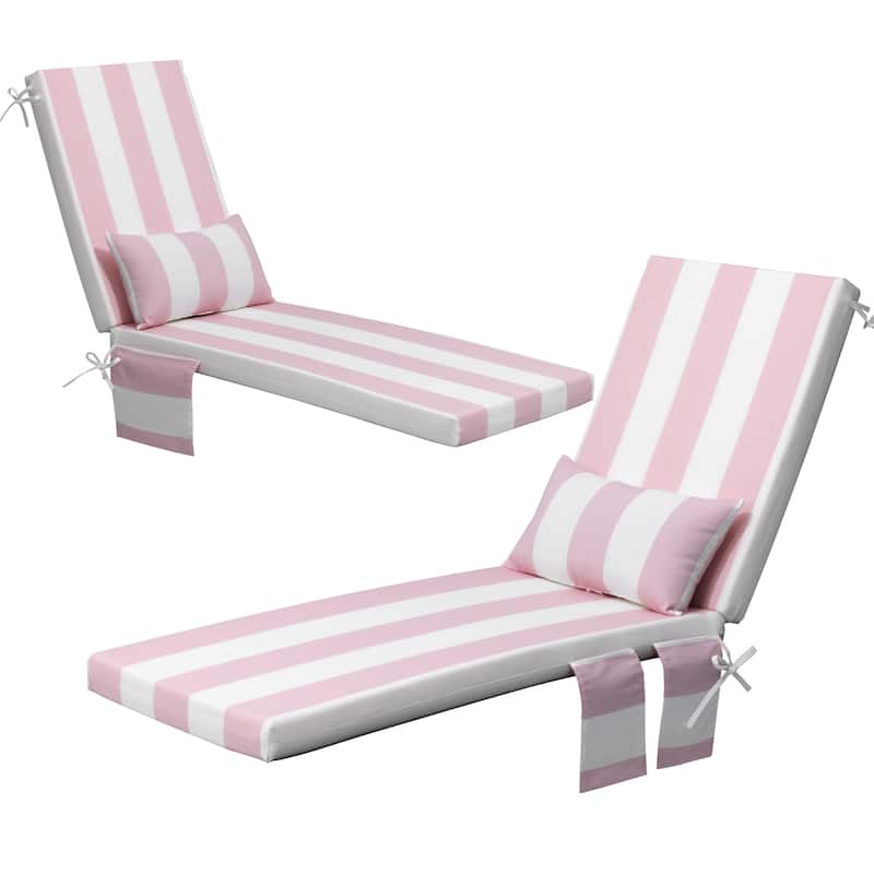 Pellebant Outdoor Lounge Chair Cushions with Pillow - 2PC-72in - Pink&White