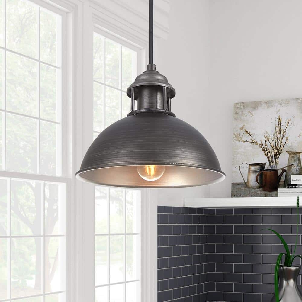1-light Pot Lid Industrial Dome Pendant Lighting Antique Silver