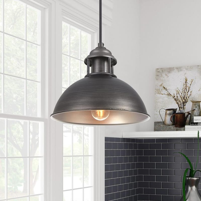 1-light Pot Lid Industrial Dome Pendant Lighting Antique Silver - Antique Silver