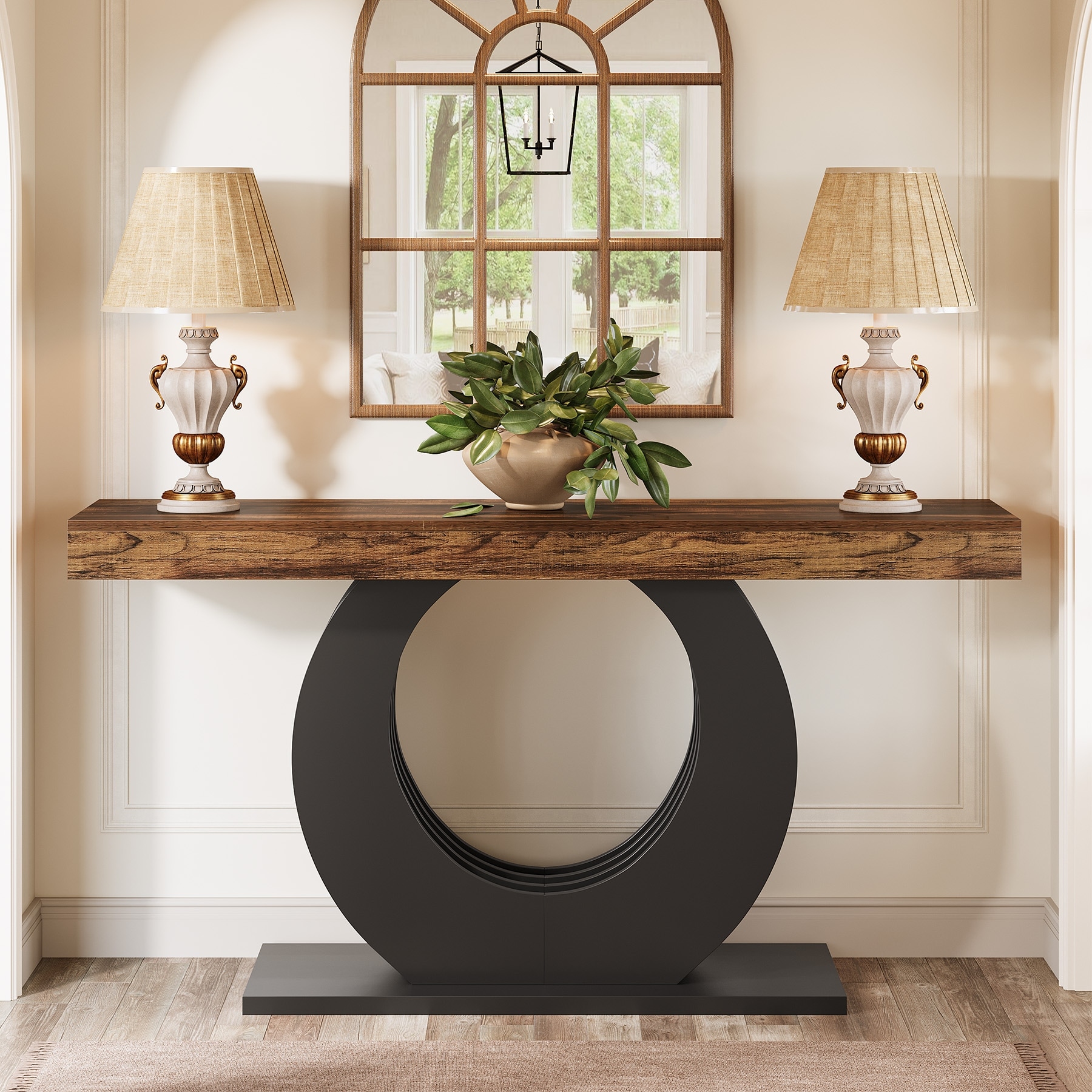 63" Console Table Industrial Sofa Table with Metal Base Long Accent Tbale for Entryway Living Room