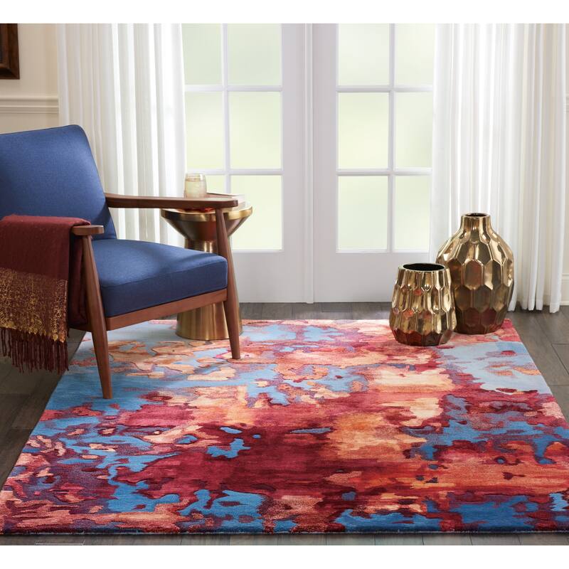 Nourison Hand-tufted Prismatic Modern Abstract Area Rug - 5'6" x 7'5" - Blue - Rectangle