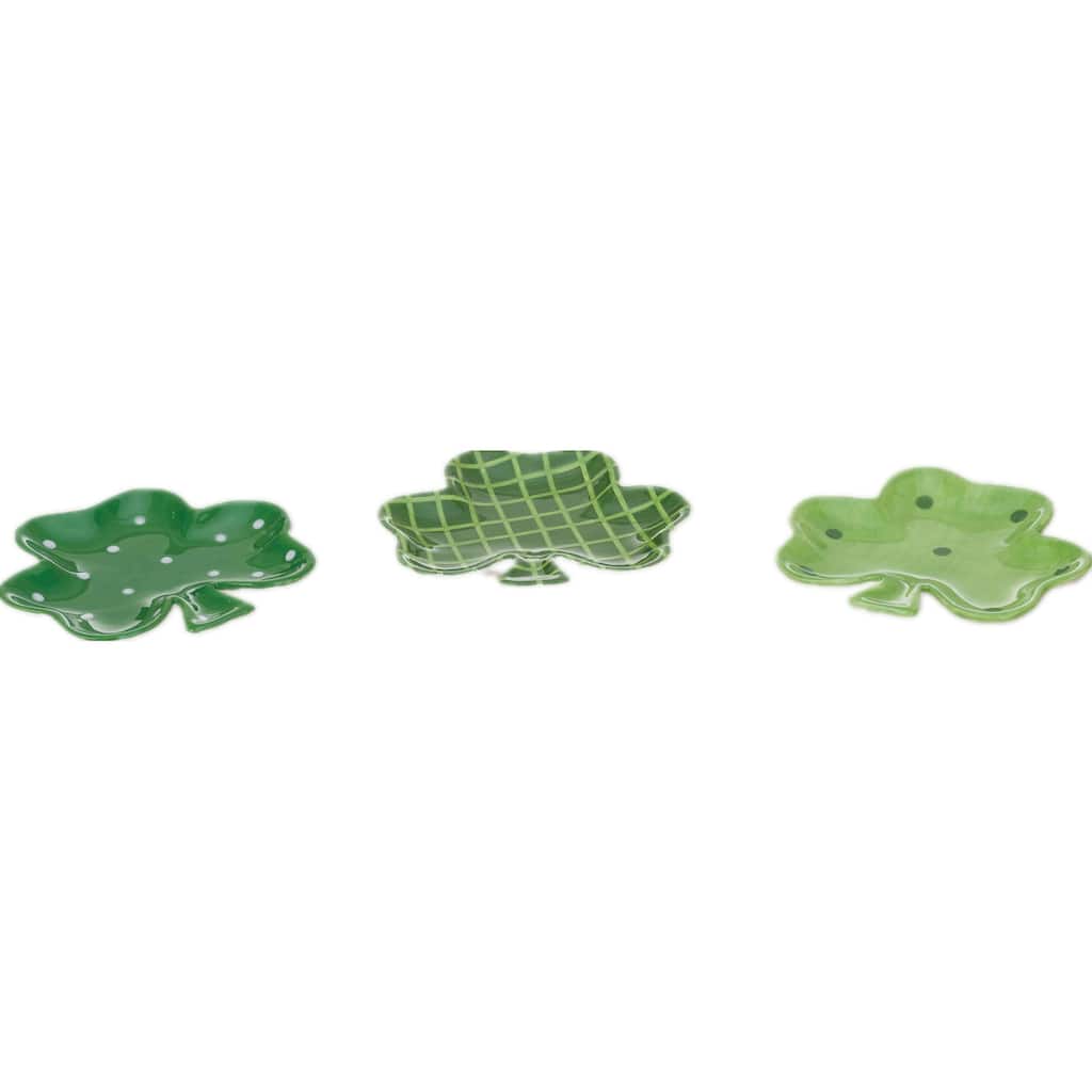Transpac Ceramic Shamrock Appetizer Plate Set of 3 St Patrick Home Decorations