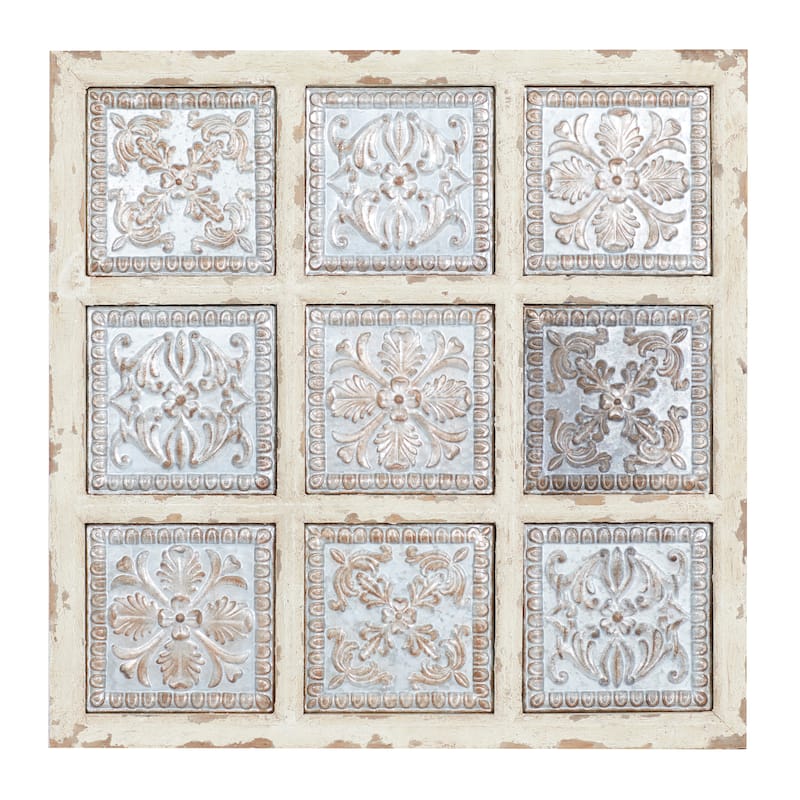 Metal Scroll Wall Decor with Embossed Details - White - Roche River Decor