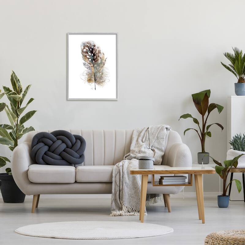 Stupell Speckled Bird Feather Study Brown Animal Watercolor Framed Wall Art
